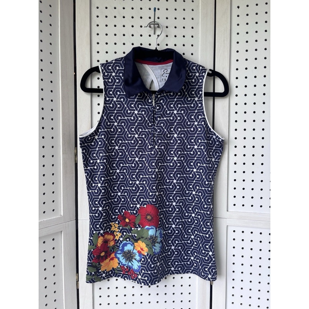 Emerald 18 Golf Pickleball Tennis 1/4 Zip Polo Tank Top Women's Small Geo Floral